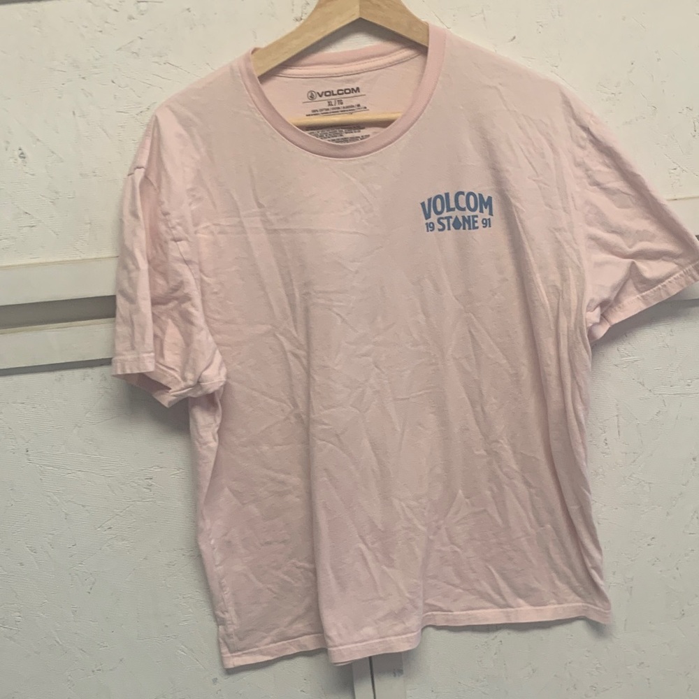 Volcom Light Pink Tee with Blue Logo